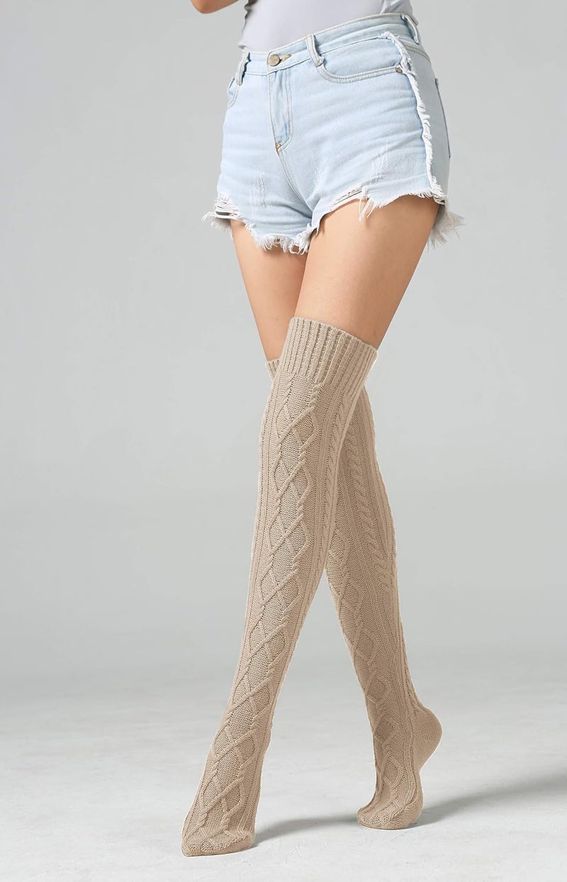 SherryDC Women's Cable Knit Thigh High Boot Socks Extra Long Winter Stockings Leg Warmers - Image 3
